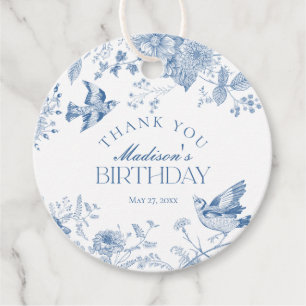 Blue Toile De Jouy Bloemen Verjaardag Bedankjes Labels