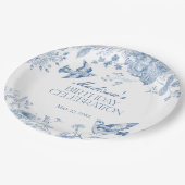 Blue Toile De Jouy  Bloemen Verjaardagsfeest Papieren Bordje (Gekanteld)