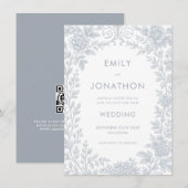 Blue Toile De Jouy Border Wedding Sla de datum op Kaart (Voorkant / Achterkant)