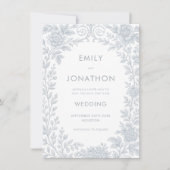 Blue Toile De Jouy Border Wedding Sla de datum op Kaart (Voorkant)