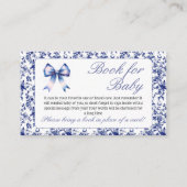 Blue Toile de Jouy Bow Baby shower Boek Verzoek Informatiekaartje (Voorkant)