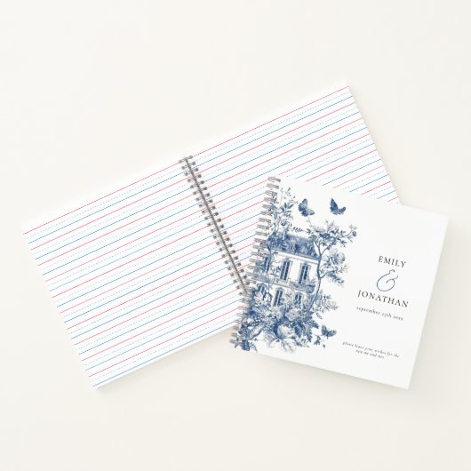 Blue Toile De Jouy Bruiloft Gastenboek Notitieboek (Binnen)