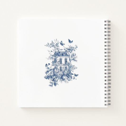 Blue Toile De Jouy Bruiloft Gastenboek Notitieboek (Achterkant)