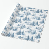 Blue Toile de Jouy Christmas Wrapping Paper Cadeaupapier (Uitgerold)
