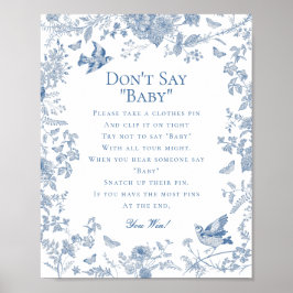 Blue Toile de Jouy Dont Say Baby shower Game Poster