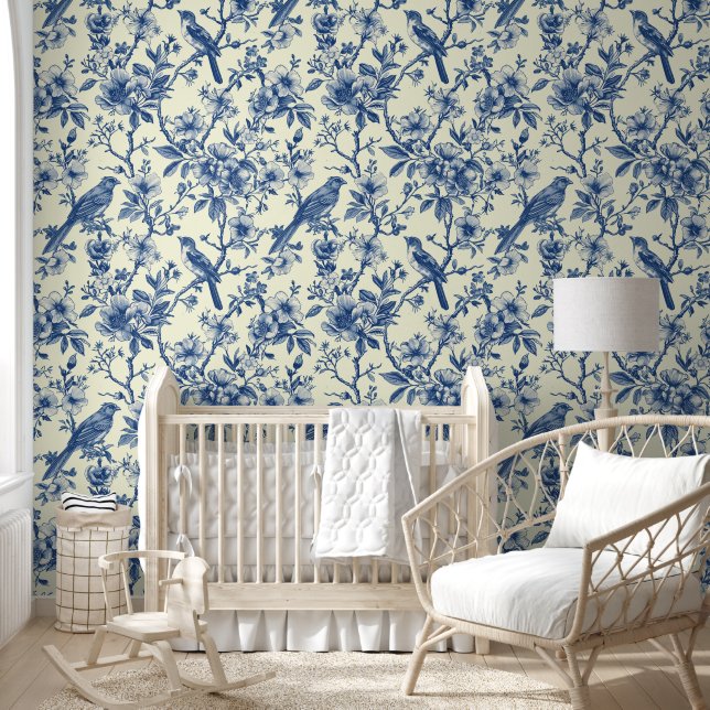 Blue Toile De Jouy  Elegant Behang (Kinderen)