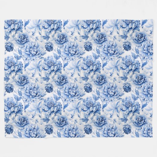 Blue Toile de Jouy Fleece Deken (Voorkant (Horizontaal))