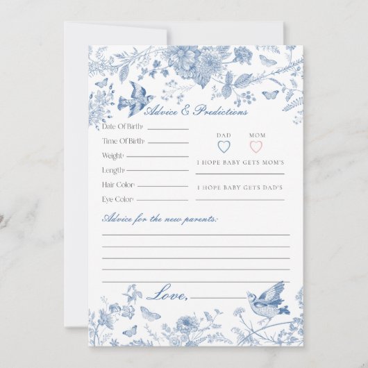 Blue Toile De Jouy Floral Advies voor Baby Kaart (Voorkant)