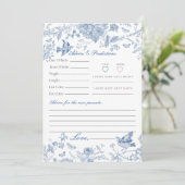Blue Toile De Jouy Floral Advies voor Baby Kaart (Staand voorkant)