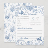 Blue Toile De Jouy Floral Advies voor Baby Kaart (Voorkant / Achterkant)