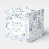 Blue Toile de Jouy Floral Baby shower Favoriete Bo Bedankdoosjes (Voorkant Zijde)