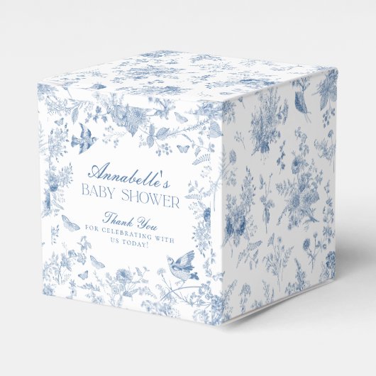 Blue Toile de Jouy Floral Baby shower Favoriete Bo Bedankdoosjes (Voorkant Zijde)