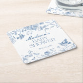 Blue Toile De Jouy Floral Baby shower Kartonnen Onderzetters (Schuin)