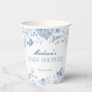 Blue Toile De Jouy  Floral Baby shower Papieren Bekers