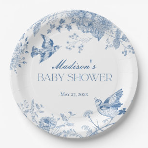 Blue Toile De Jouy  Floral Baby shower Papieren Bordje