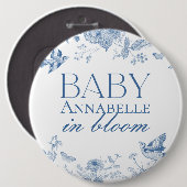 Blue Toile De Jouy  Floral Baby shower Ronde Button 6,0 Cm (Voorkant /achterkant)