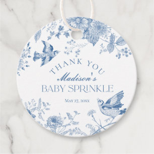 Blue Toile De Jouy Floral Baby Sprinkle Favoriet Bedankjes Labels