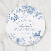 Blue Toile De Jouy Floral Baby Sprinkle Favoriet Bedankjes Labels (Achterkant)