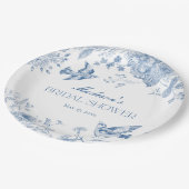 Blue Toile De Jouy  Floral Vrijgezellenfeest Papieren Bordje (Gekanteld)