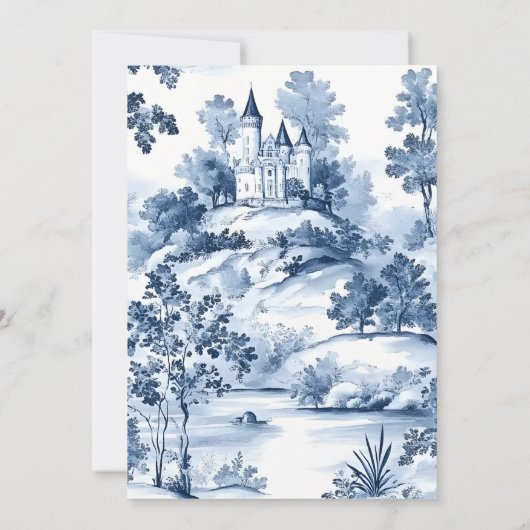 Blue Toile de Jouy Frans Baby shower Kaart (Achterkant)