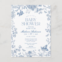 Blue Toile de Jouy Franse Bloemen Baby shower