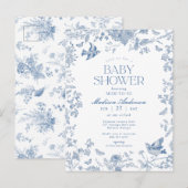 Blue Toile de Jouy Franse Bloemen Baby shower Briefkaart (Voorkant / Achterkant)