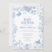 Blue Toile de Jouy Franse Bloemen Baby shower Kaart (Voorkant)