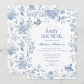 Blue Toile de Jouy Franse Bloemen Baby shower Kaart (Voorkant / Achterkant)