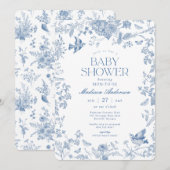 Blue Toile de Jouy Franse Bloemen Baby shower Kaart (Voorkant / Achterkant)