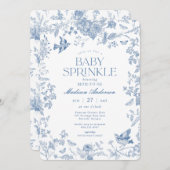 Blue Toile De Jouy Franse Bloemen Baby Sprinkle Kaart (Voorkant / Achterkant)