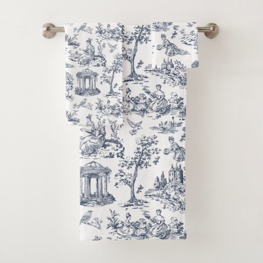 Blue Toile de Jouy, Franse landelijke stijl Bad Handdoek (Insitu)
