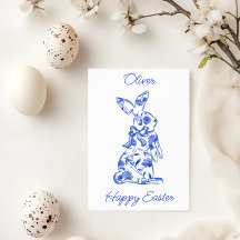 Blue Toile de Jouy Happy Easter Wenskaart