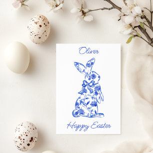 Blue Toile de Jouy Happy Easter Wenskaart Kaart