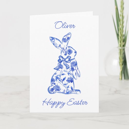 Blue Toile de Jouy Happy Easter Wenskaart Kaart (Voorkant)