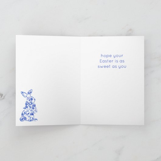 Blue Toile de Jouy Happy Easter Wenskaart Kaart (Binnen)