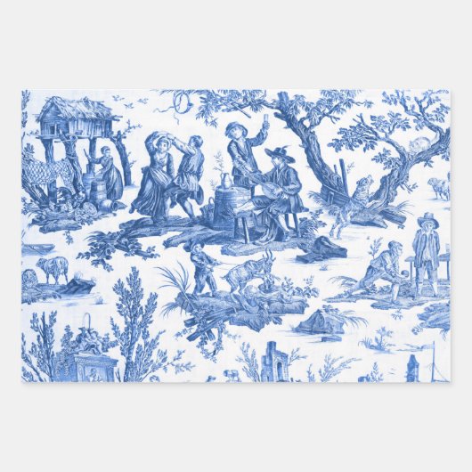 Blue Toile de Jouy Inpakpapier Vel (Voorkant)