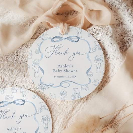 Blue Toile de Jouy Kwekerij Jongen Baby shower Dan Bedankjes Labels