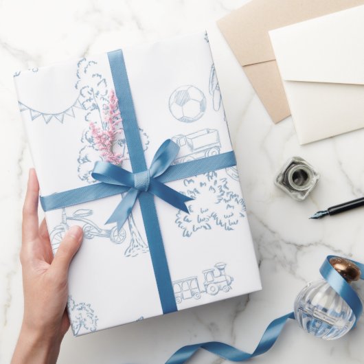 Blue Toile de Jouy Nursery Baby shower Cadeaupapier (Geschenken)