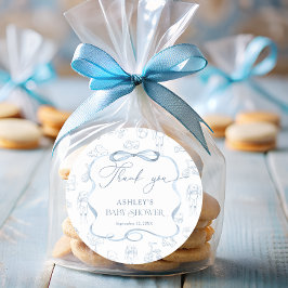 Blue Toile de Jouy Nursery Baby shower Dank u Ronde Sticker