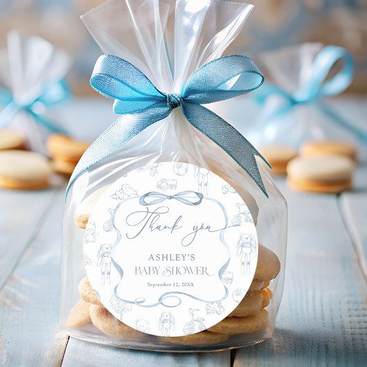Blue Toile de Jouy Nursery Baby shower Dank u Ronde Sticker