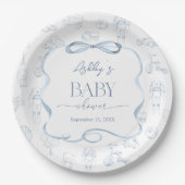 Blue Toile De Jouy Nursery Baby shower Papieren Bordje (Voorkant)