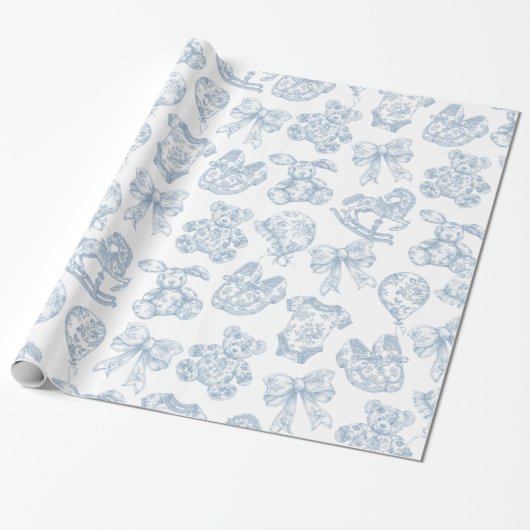 Blue Toile de Jouy  Nursery Cadeaupapier (Uitgerold)