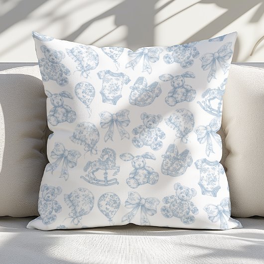  Blue Toile de Jouy Nursery Kussen
