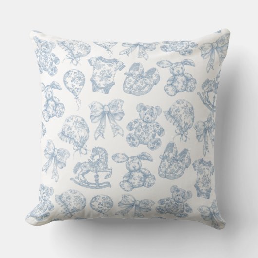  Blue Toile de Jouy Nursery Kussen (Voorkant)