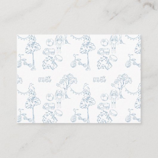 Blue Toile De Jouy Nursery Luier Raffle Ticket Informatiekaartje (Achterkant)