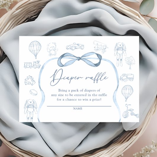 Blue Toile De Jouy Nursery Luier Raffle Ticket Informatiekaartje
