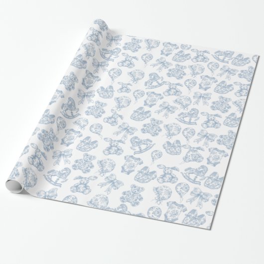 Blue Toile de Jouy  Nursery Wrapping Paper Cadeaupapier (Uitgerold)
