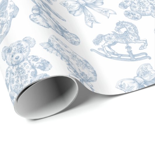 Blue Toile de Jouy  Nursery Wrapping Paper Cadeaupapier (Rol Hoek)