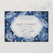 Blue Toile de Jouy Peony Wedding RSVP Informatiekaartje (Voorkant)