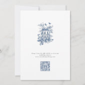 Blue Toile De Jouy QR Bruiloft Save the Date (Achterkant)